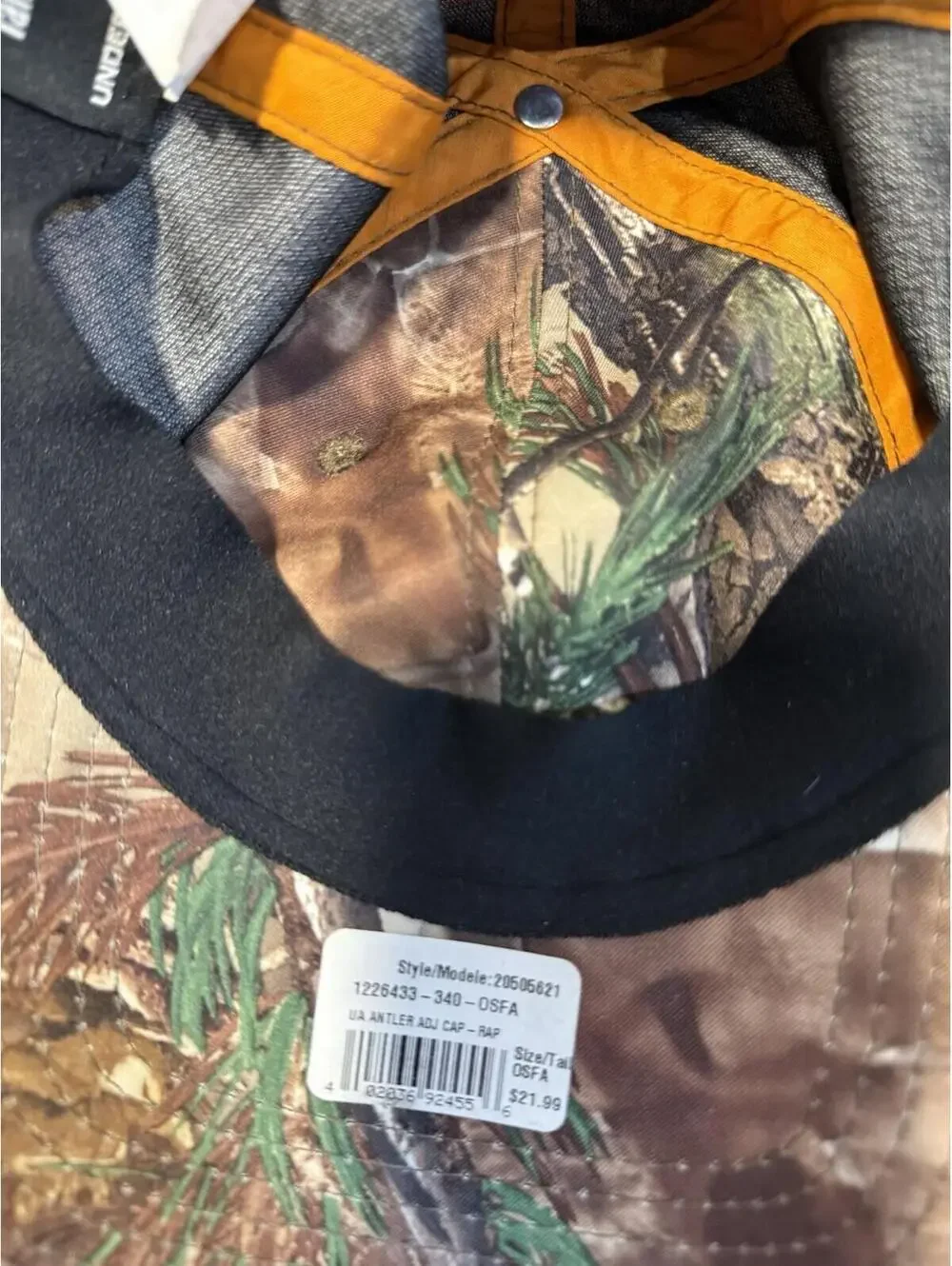 Under Armour RealTree Hat Branch Logo Baseball Cap Camo/Orange OSFA  Hunting 93